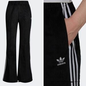 Adidas Women's Black Flared Pants with White Stripes Size Small